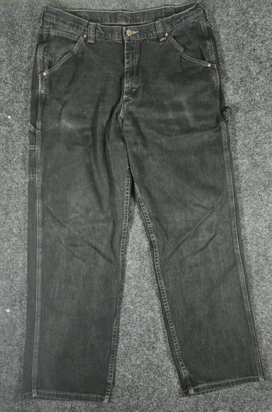 Vintage LEE Dungarees Carpenter Jeans Denim Black Mens 38x32 Faded 90s Y2K